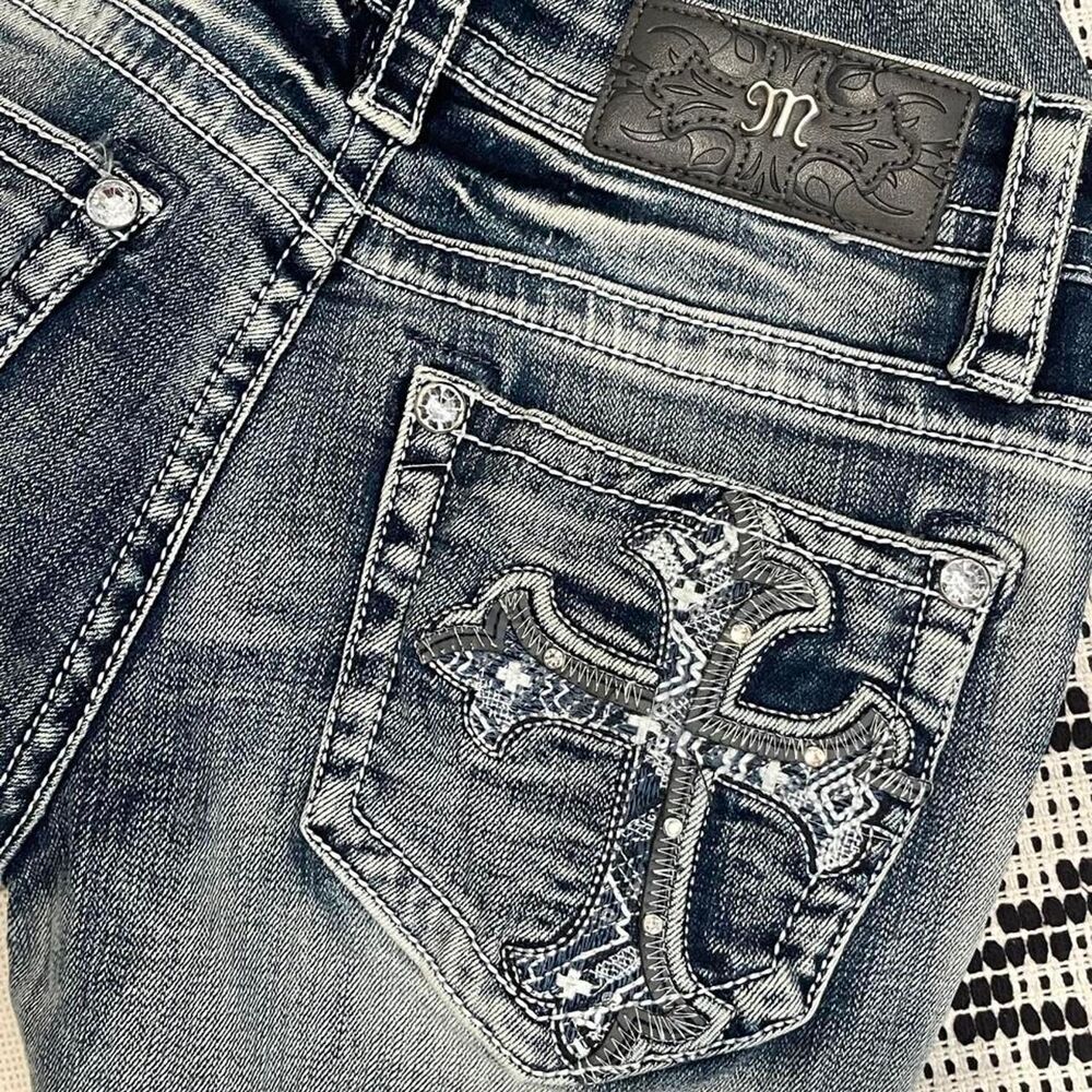 Miss Me blue bootcut jeans with rhinestone cross design - Picture 8 of 8